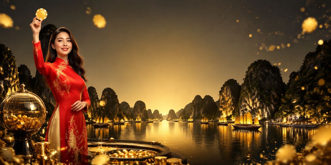 Người dùng trải nghiệm ứng dụng cá cược tại vịnh Hạ Long với trang phục truyền thống áo dài